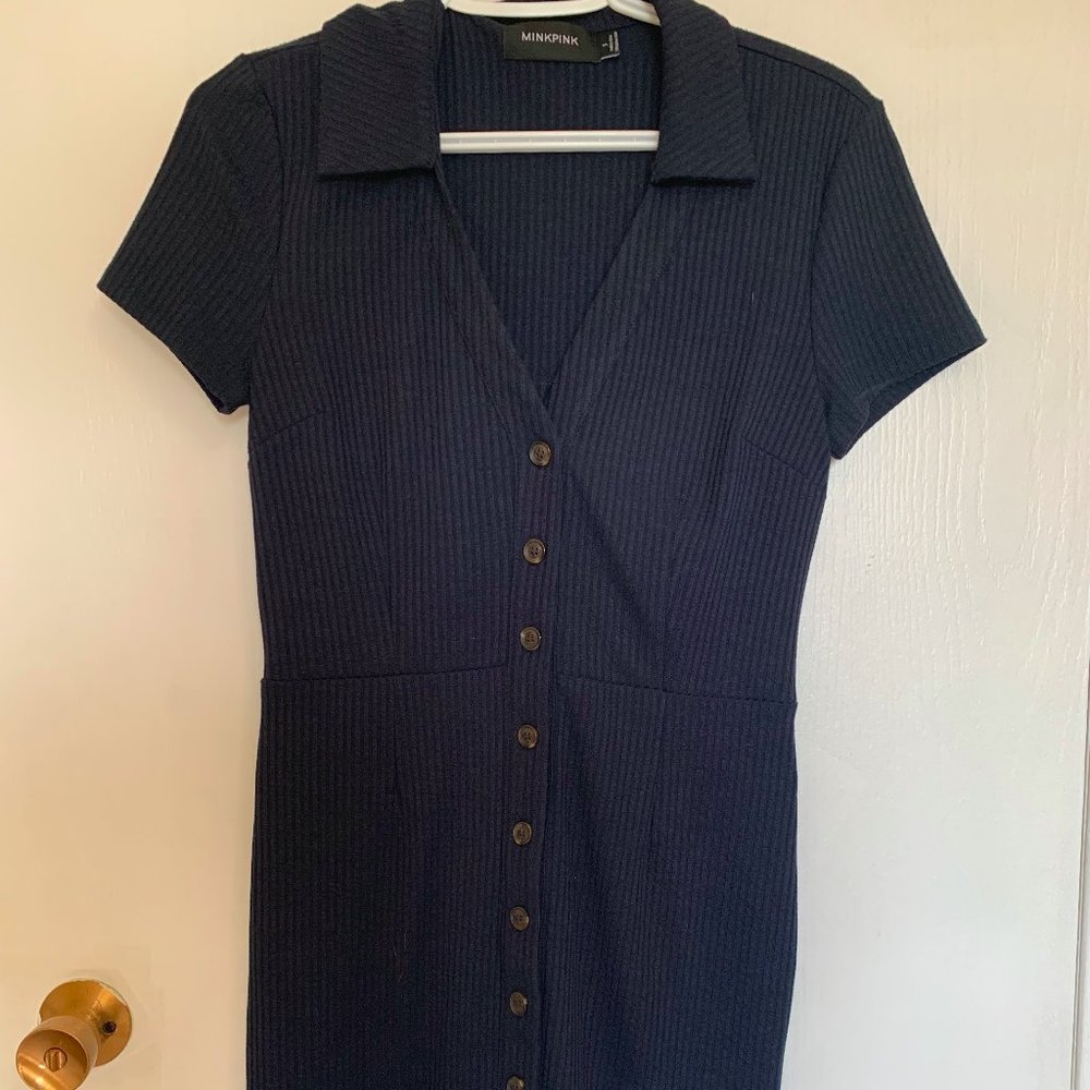 MINKPINK, button up navy dress, small